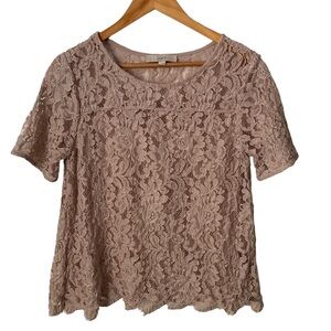Ann Taylor LOFT | Short Sleeved See-Through Floral Lace Blouse M
